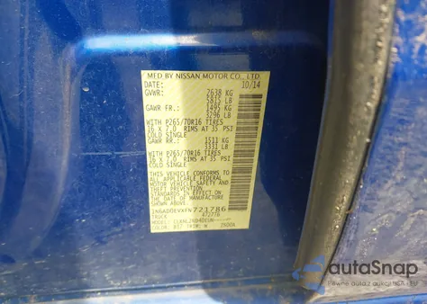 2015 Nissan Frontier S/Sv/Sl/Pro-4X z USA, uszkodzony, nr VIN 1N6AD0EVXFN721786